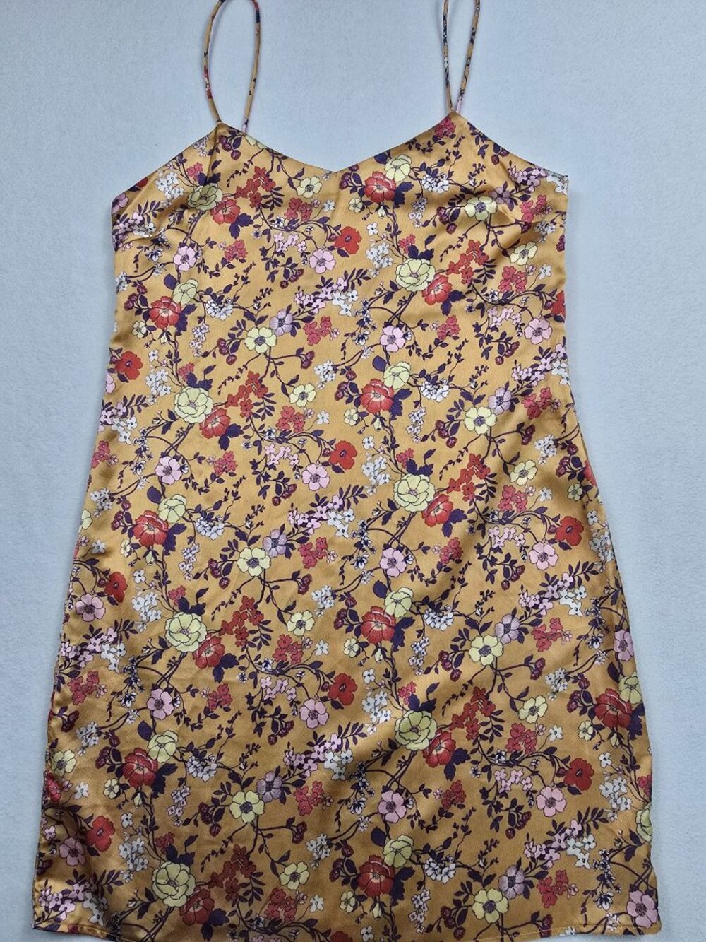 Chelsea & Violet Small Floral Satin Slip Dress Mustard Yellow